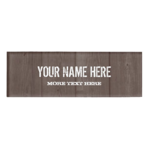 Brown barn wood grain rustic name tag badge
