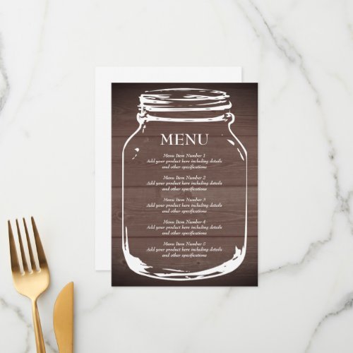 Brown barn wood mson jar wedding menu template