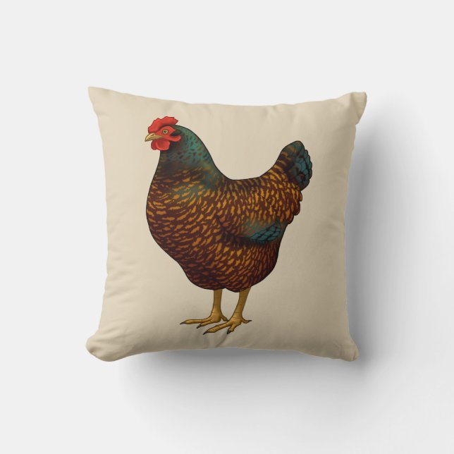 Brown Barnevelder Hen Chicken Throw Pillow (Front)