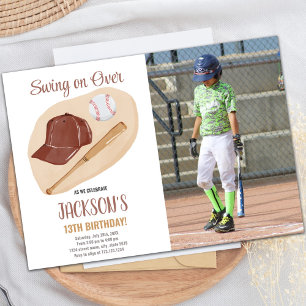 Brown Baseball Birthday Invitation with Photo