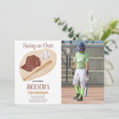 Brown Baseball Birthday Invitations with photo (Standing Front)