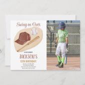 Brown Baseball Birthday Invitations with photo (Front)