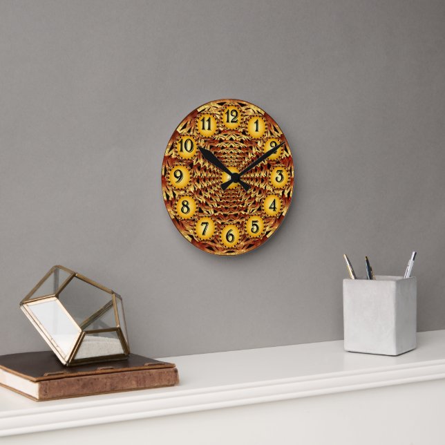 Brown Basket Weave Geometric Pattern Round Clock (Office)