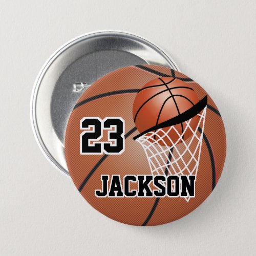 Brown Basketball Design  Personalize Button