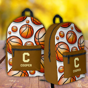 Brown basketball pattern printed backpack