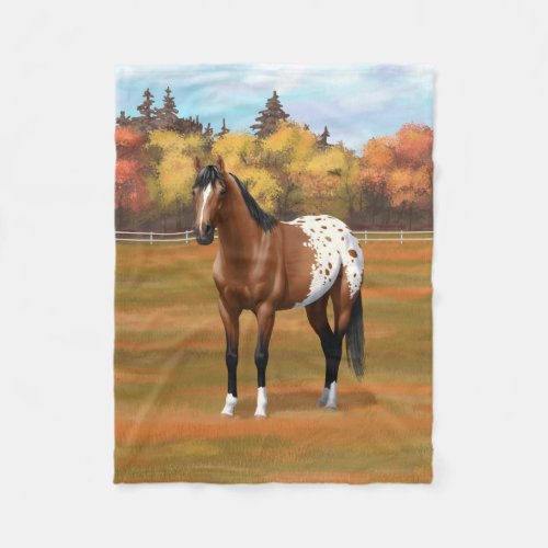 Brown Bay Appaloosa Horse in Autumn Pasture Fleece Blanket