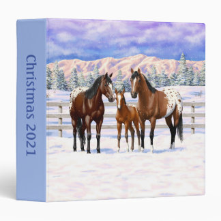 Brown Bay Appaloosa Horses In Snow 3 Ring Binder