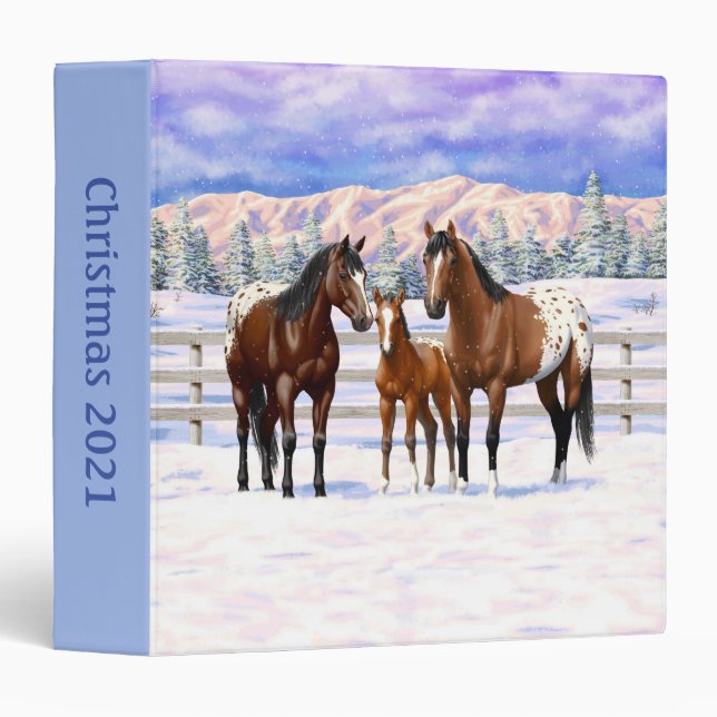 Brown Bay Appaloosa Horses In Snow 3 Ring Binder (Front/Spine)