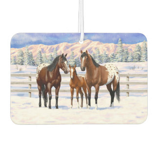 Brown Bay Appaloosa Horses In Snow Air Freshener