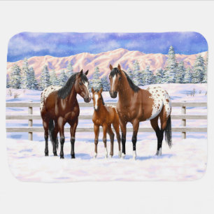 Brown Bay Appaloosa Horses In Snow Baby Blanket