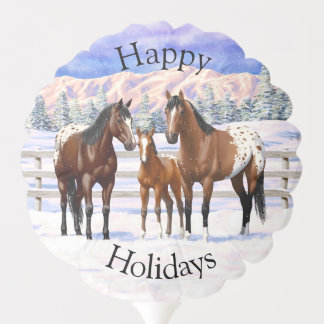 Brown Bay Appaloosa Horses In Snow Balloon