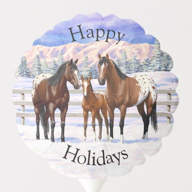 Brown Bay Appaloosa Horses In Snow Balloon (Back)