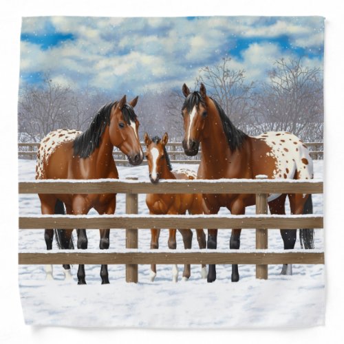 Brown Bay Appaloosa Horses In Snow Bandana