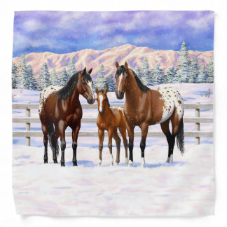 Brown Bay Appaloosa Horses In Snow Bandana