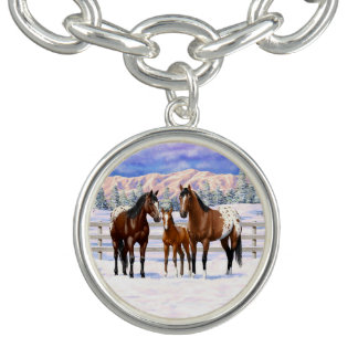 Brown Bay Appaloosa Horses In Snow Bracelet
