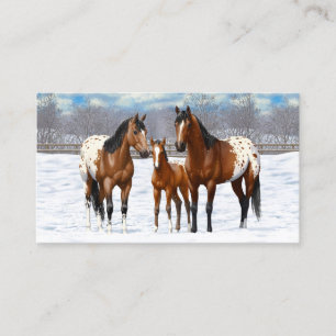 Brown Bay Appaloosa Horses In Snow Business Card