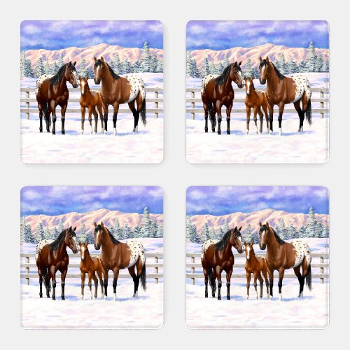 Brown Bay Appaloosa Horses In Snow Coaster Set