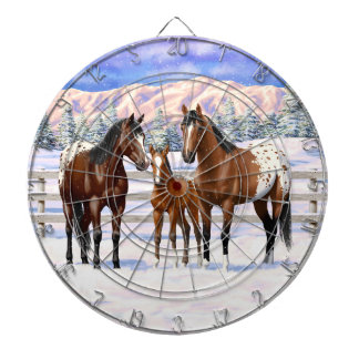Brown Bay Appaloosa Horses In Snow Dart Board