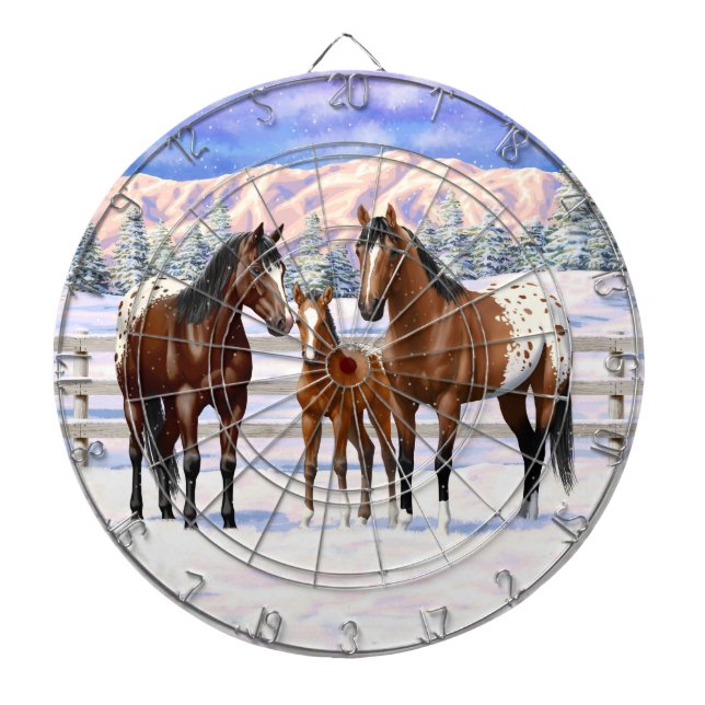 Brown Bay Appaloosa Horses In Snow Dart Board (Front)