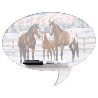 Brown Bay Appaloosa Horses In Snow Dry Erase Board