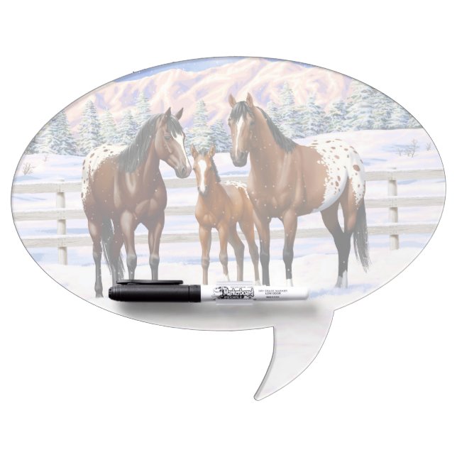 Brown Bay Appaloosa Horses In Snow Dry Erase Board (Front)