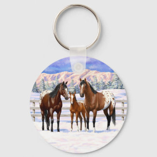 Brown Bay Appaloosa Horses In Snow Keychain
