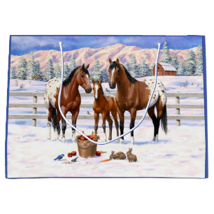 Brown Bay Appaloosa Horses In Snow Large Gift Bag