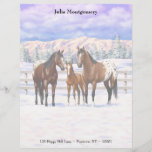 Brown Bay Appaloosa Horses In Snow Letterhead<br><div class="desc">A family of bay appaloosa quarter horses in their winter corral.</div>