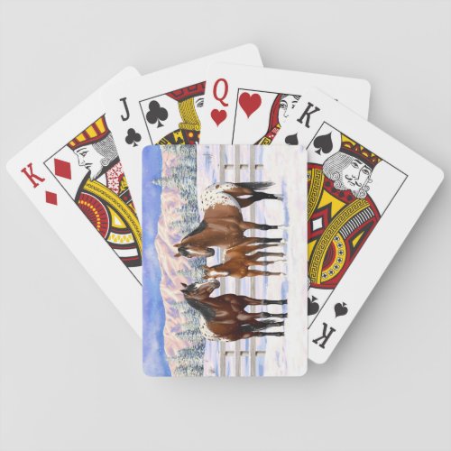 Brown Bay Appaloosa Horses In Snow Poker Cards