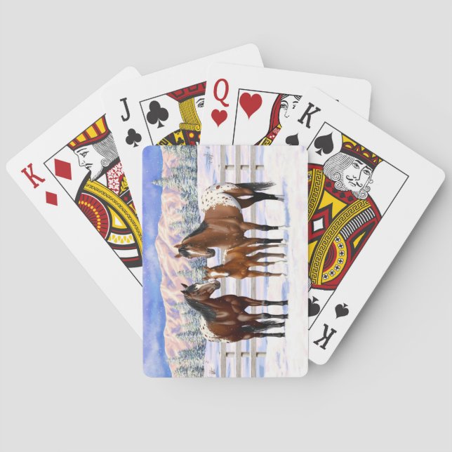 Brown Bay Appaloosa Horses In Snow Poker Cards (Back)