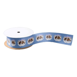 Brown Bay Appaloosa Horses In Snow Satin Ribbon