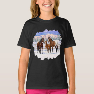 Brown Bay Appaloosa Horses In Snow T-Shirt