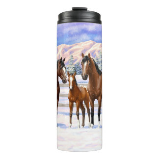 Brown Bay Appaloosa Horses In Snow Thermal Tumbler