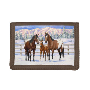 Brown Bay Appaloosa Horses In Snow Tri-fold Wallet