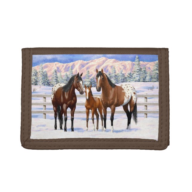 Brown Bay Appaloosa Horses In Snow Trifold Wallet (Front)