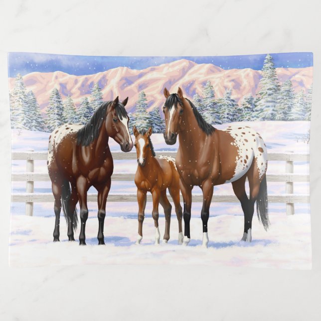 Brown Bay Appaloosa Horses In Snow Trinket Tray (Front)