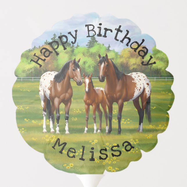 Brown Bay Appaloosa Horses In Summer Pasture Balloon (Back)