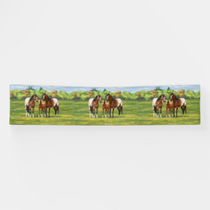 Brown Bay Appaloosa Horses In Summer Pasture Banner