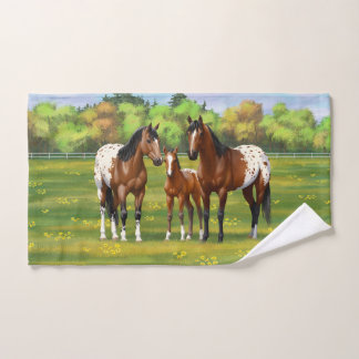 Brown Bay Appaloosa Horses In Summer Pasture Bath Towel Set