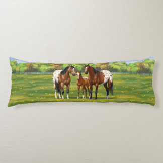Brown Bay Appaloosa Horses In Summer Pasture Body Pillow