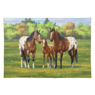 Brown Bay Appaloosa Horses In Summer Pasture Cloth Placemat