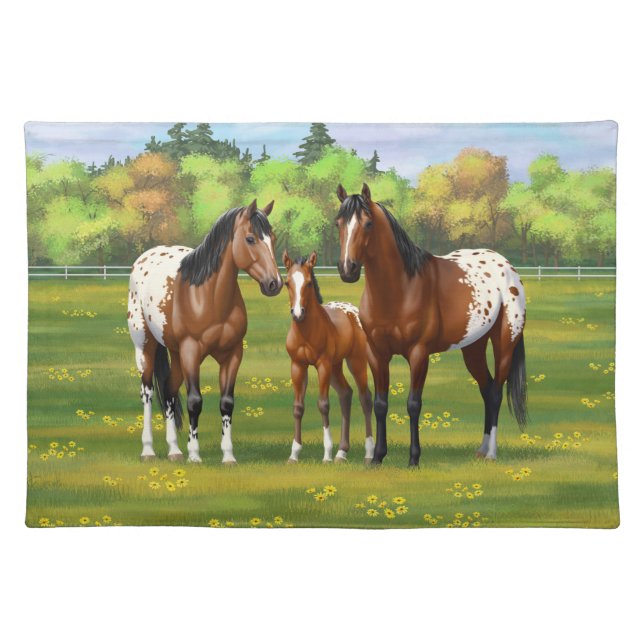 Brown Bay Appaloosa Horses In Summer Pasture Cloth Placemat (Front)