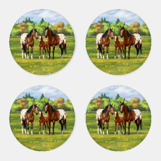 Brown Bay Appaloosa Horses In Summer Pasture Coaster Set