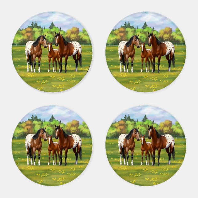 Brown Bay Appaloosa Horses In Summer Pasture Coaster Set (Set)