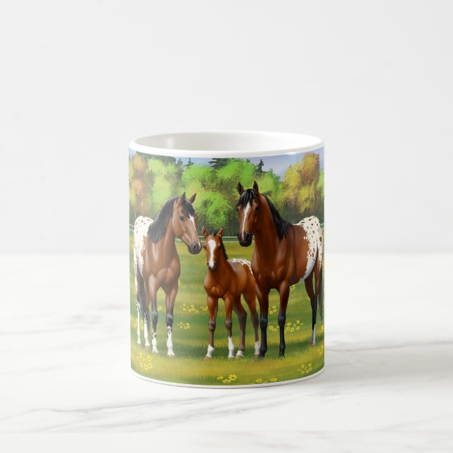 Brown Bay Appaloosa Horses In Summer Pasture Coffee Mug (Center)