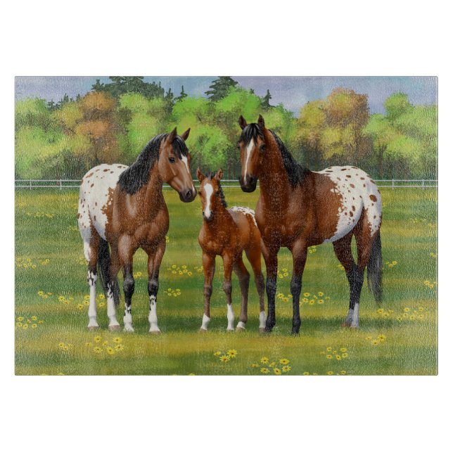 Brown Bay Appaloosa Horses In Summer Pasture Cutting Board (Front)