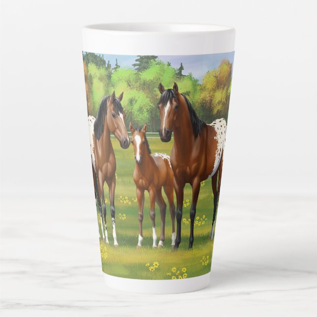Brown Bay Appaloosa Horses In Summer Pasture Latte Mug (Front)