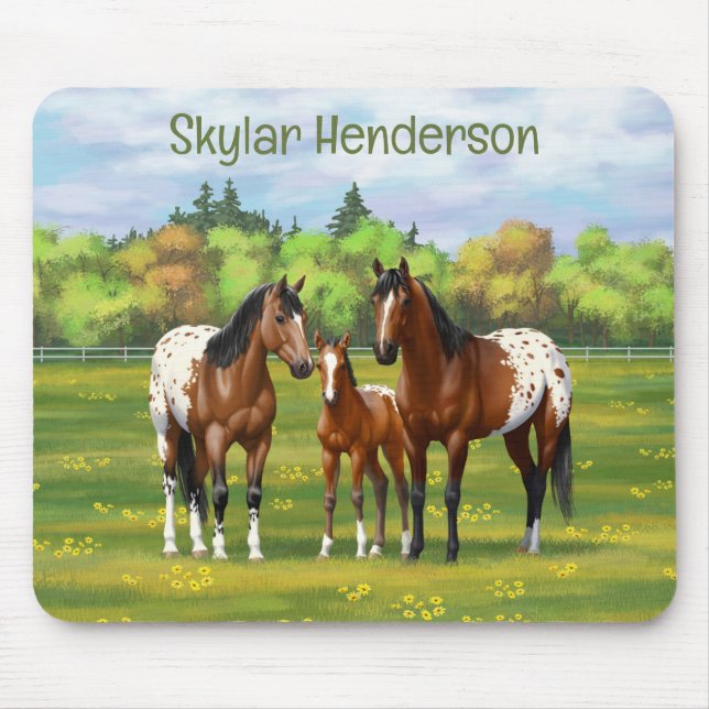 Brown Bay Appaloosa Horses In Summer Pasture Mouse Pad (Front)
