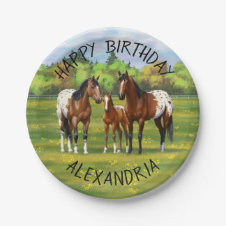 Brown Bay Appaloosa Horses In Summer Pasture Paper Plates