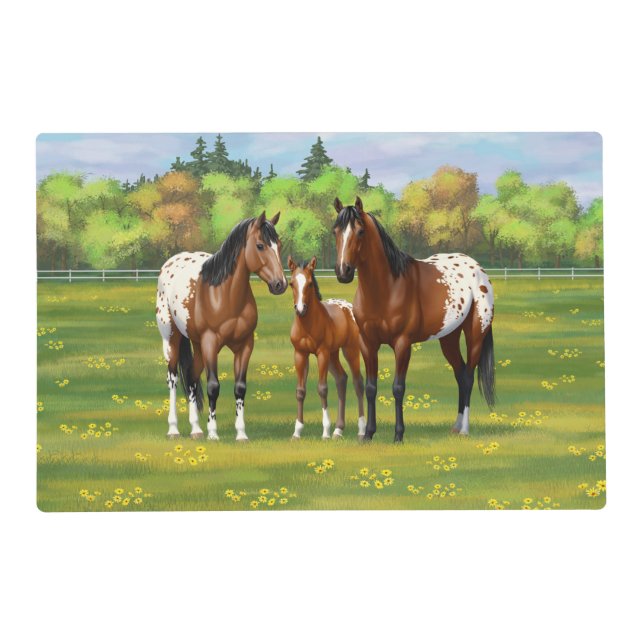 Brown Bay Appaloosa Horses In Summer Pasture Placemat (Front)